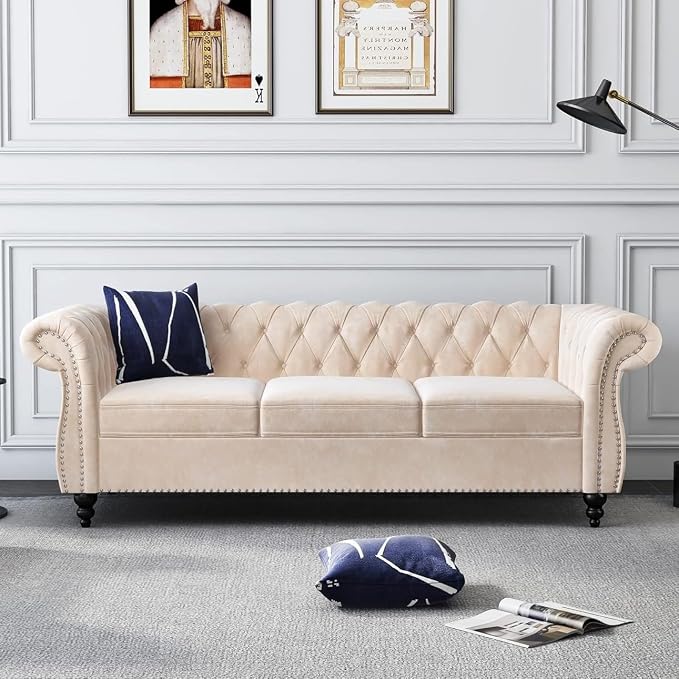 AVZEAR 3 seat Sofa, Velvet Living Room Large Modern Chesterfield Fabric Modern by AVZEAR