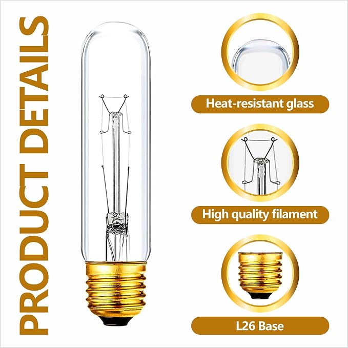 25 Watt T10 Clear Tubular Incandescent Light Bulb, T10 Bulb, Vintage Style - Image 2
