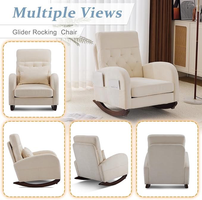 VINGLI Chenille Low Seat Rocking Chair, Upholstered Nursery Glider Chair - Image 8