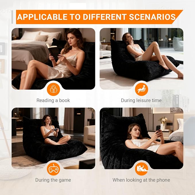 Giant Bean Bag Chair for Adults, Comfy Chairs for Bedroom, Memory Foam Chair - Image 3