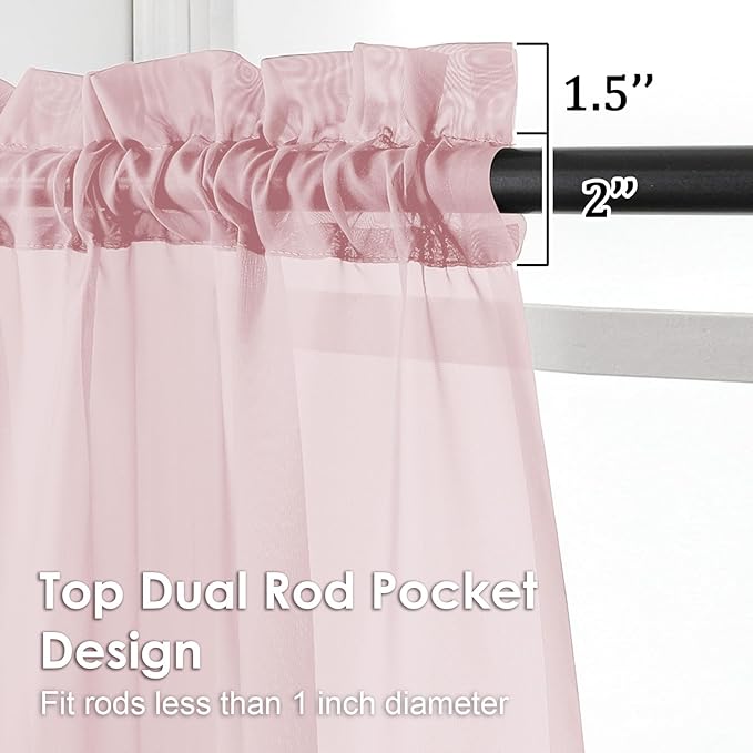 OVZME Blush Pink Sheer Curtains 54 Inches Long 2 Panels - Image 3