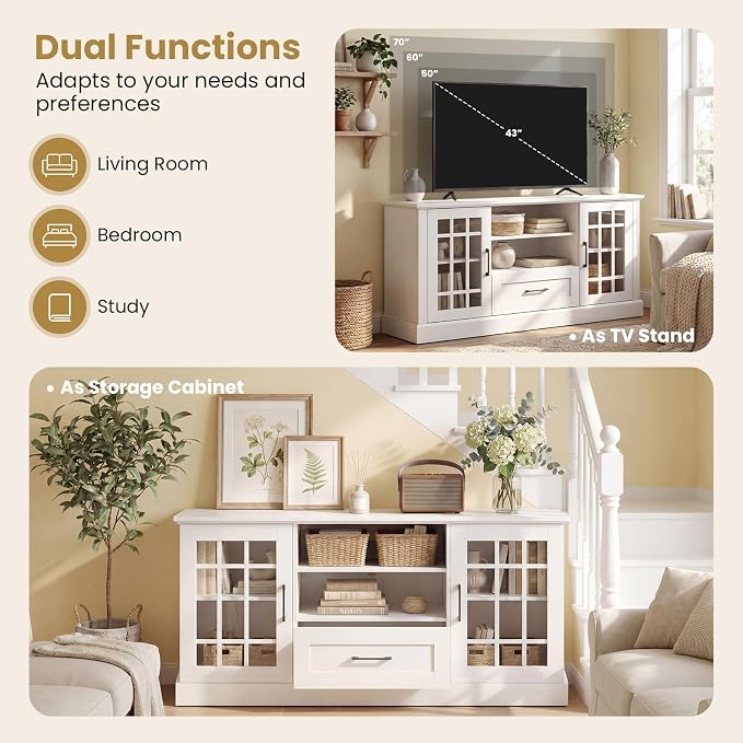 Giantex Farmhouse TV Stand for 65/70 Inch TV, Tall Entertainment Center - Image 5