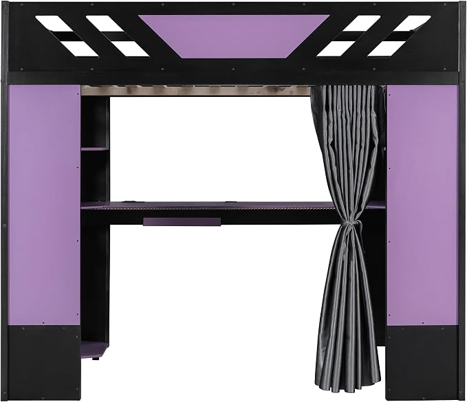 Full Size Wood Loft Bed with Built-in Workstation, Smart Storage, RGB Lighting - Image 9