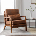 Mid Century Modern Brown Accent Chair Living Room- Comfy Solid Wood Arm Chair by Deolme