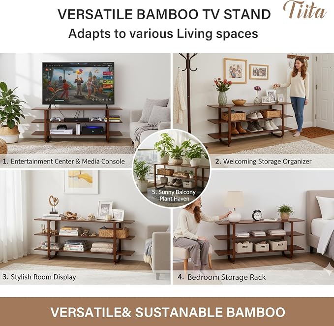 Tiita Wooden TV Stand for 65 Inch TV, Modern Media Console Table - Image 8