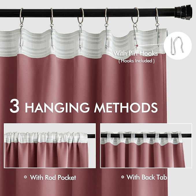 MIULEE Dusty Rose Back Tab Blackout Curtains 102 Inch Long 2 Panels Set - Image 3