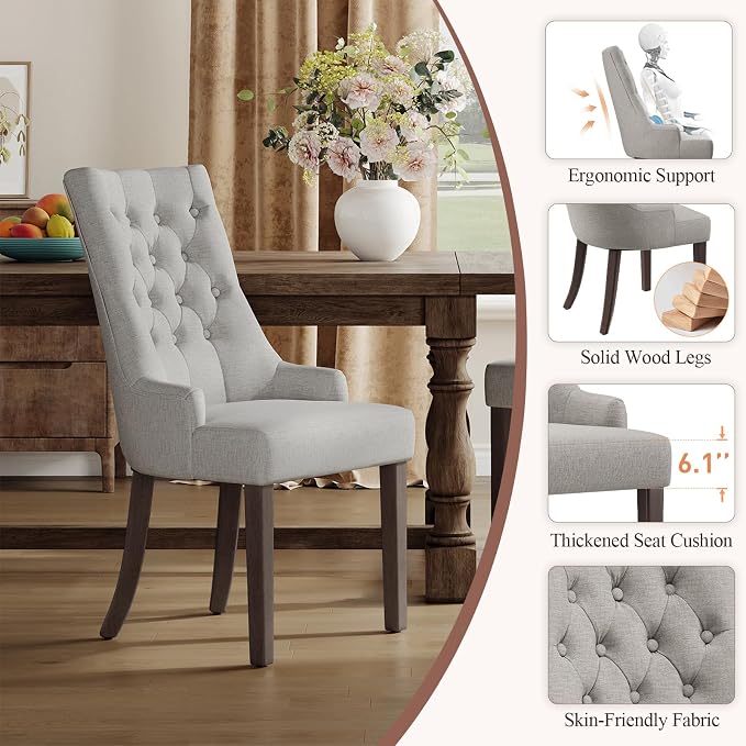 COLAMY Fabric Side Dining Chairs Set of 4, Wingback Upholstered Dining Room - Image 4
