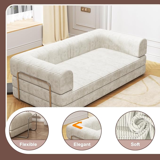 Garvee 78" Convertible Sleeper Sofa Bed, Plush Corduroy Futon Loveseat - Image 6