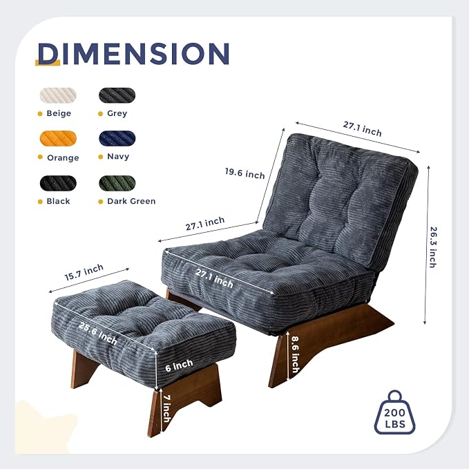 MAXYOYO Accent Chair with Ottoman Adjustable Backrest, Tufted Living Room Chair - Image 2