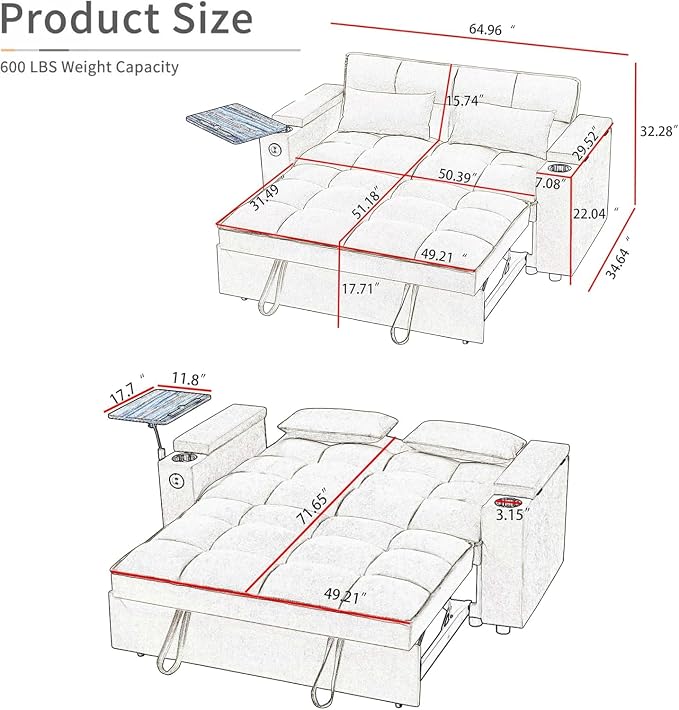 Auvsoce 65" Loveseat Sofa, Modern Couches - Image 2