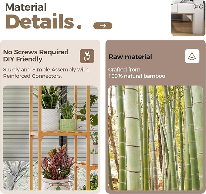 Bamworld Bamboo Plant Stand Indoor Hanging Plants Shelf - Image 3