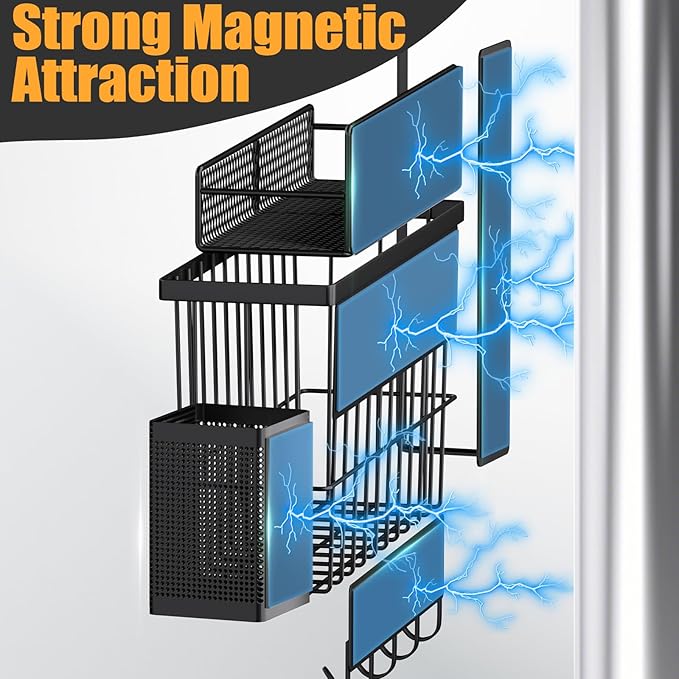 Magnetic Spice Rack for Refrigerator, 7 Pack Metal Magnetic Shelf, Moveable - Image 3