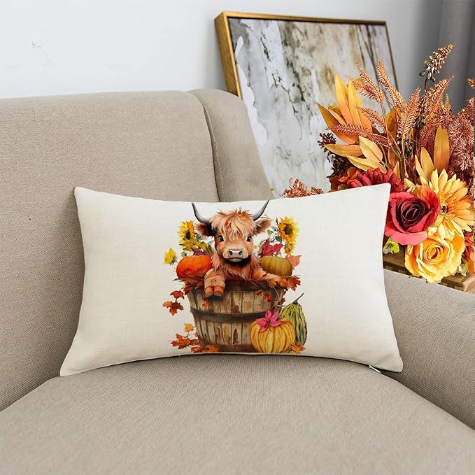 RABUSOFA Fall Decor Pillow Covers 12x20 Inch Lumbar Highland Cow Autumn Fall - Image 2