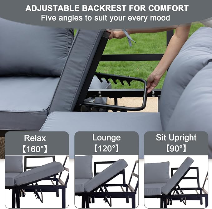 JOYURE 4-Piece Patio Furniture Set, Metal Outdoor Sectional Sofa - Image 3