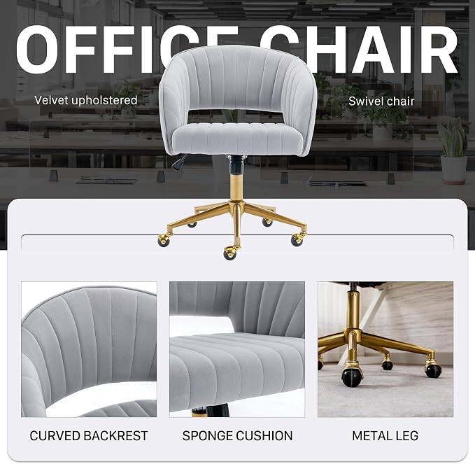 Home Office Chair Swivel Velvet Desk Chair Accent Armchair Upholstered Modern - Image 8