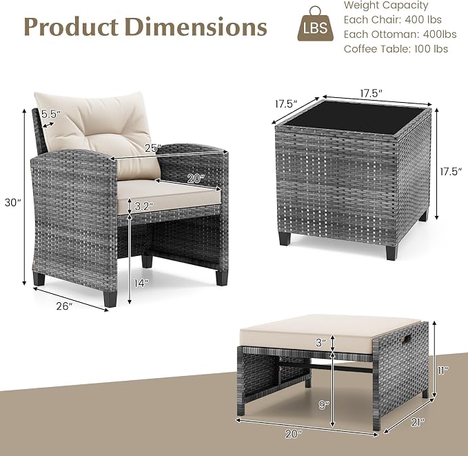 Tangkula 5 Pieces Patio Conversation Set, PE Wicker Rattan Outdoor Furniture Set - Image 9