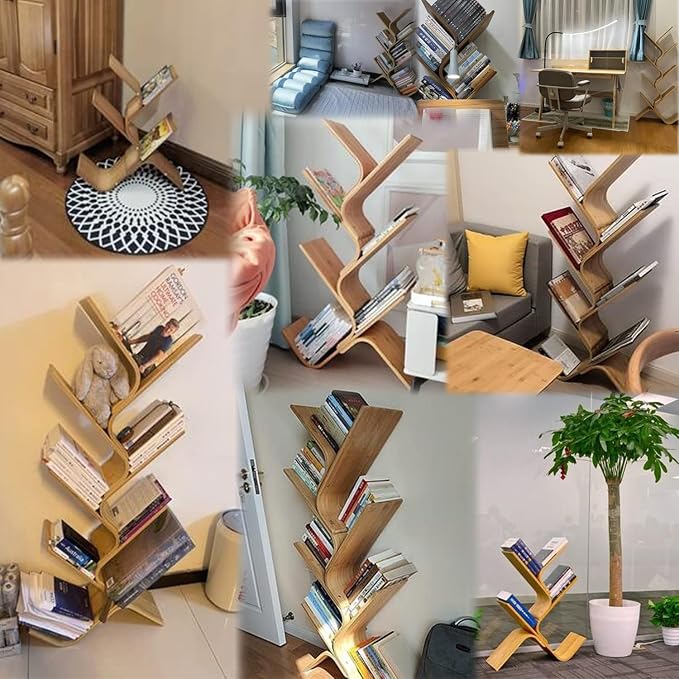 6-Tier Bamboo Tree Modern Bookshelf, Creative Curved Standing Bookcase Rack - Image 8