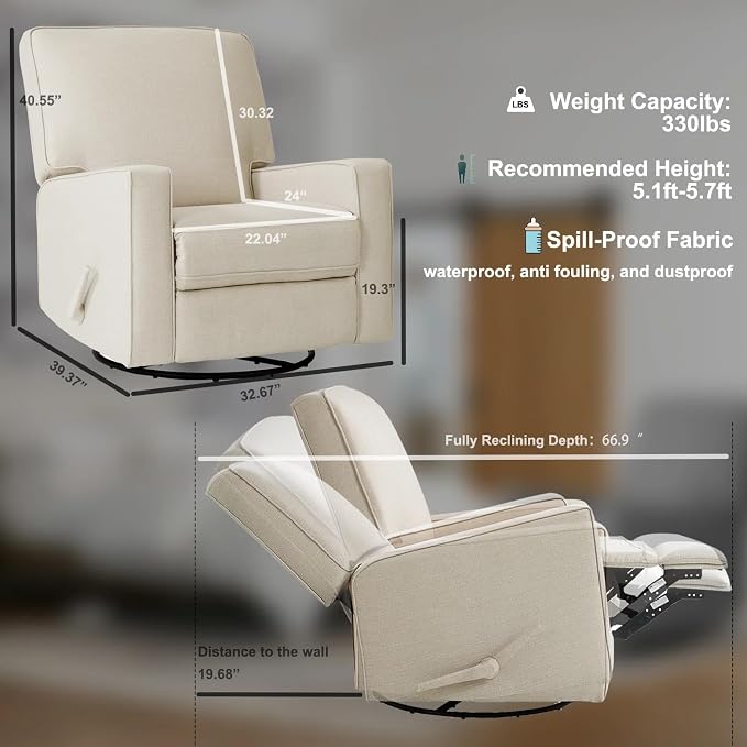 Harkawon Swivel Rocker Recliner Chair, Glider Rocker Recliner, Rocking Chair - Image 3