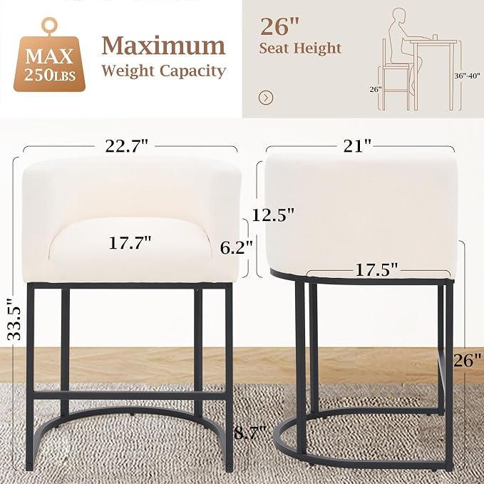 ClinQ 26" H Counter Height Bar Stools Set of 1, Modern Barrel Counter Stools - Image 2