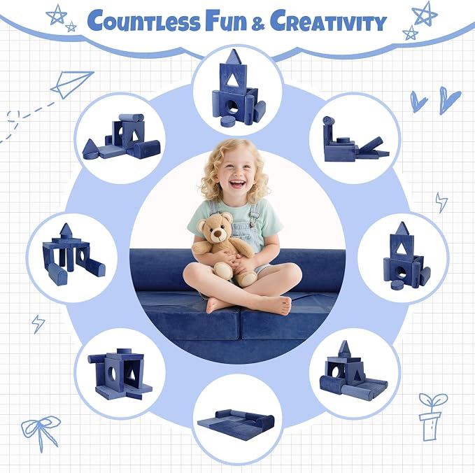 Modular Kids Play Sofa Multifunctional Kids Sofa Convertible Foam Floor Mat - Image 5