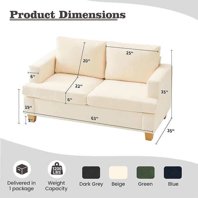 Apicizon 3 Pieces Couch Set Living Room Furniture Sets, Loveseat Sofa & 3 - Image 3