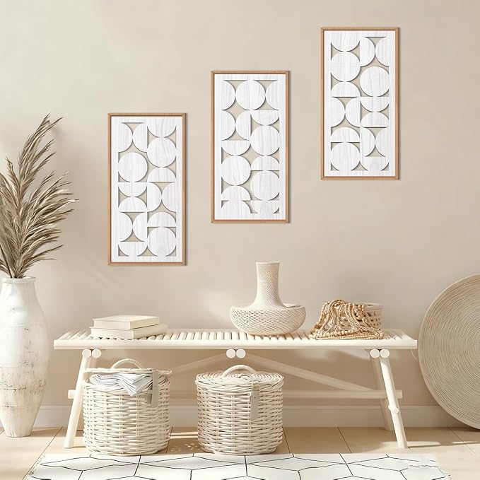 IARTTOP White Abstract Wood Wall Art Framed 8x16 Inch Set of 3 Modern - Image 6