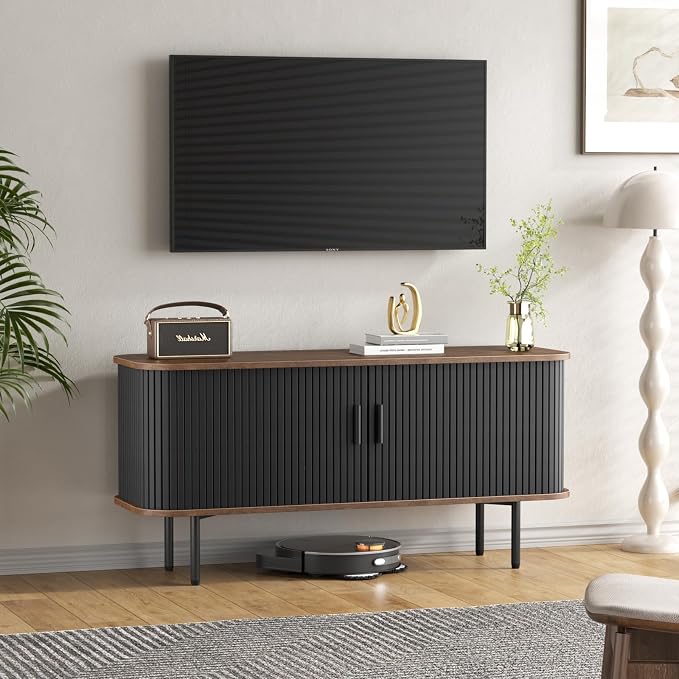 47''W Black Cabinet with Storage, Media Console, Tambour TV Stand, Television - Image 9