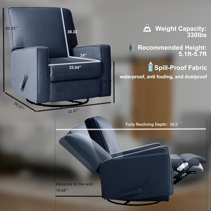 Harkawon Swivel Rocker Recliner Chair, Glider Rocker Recliner, Rocking Chairs - Image 4