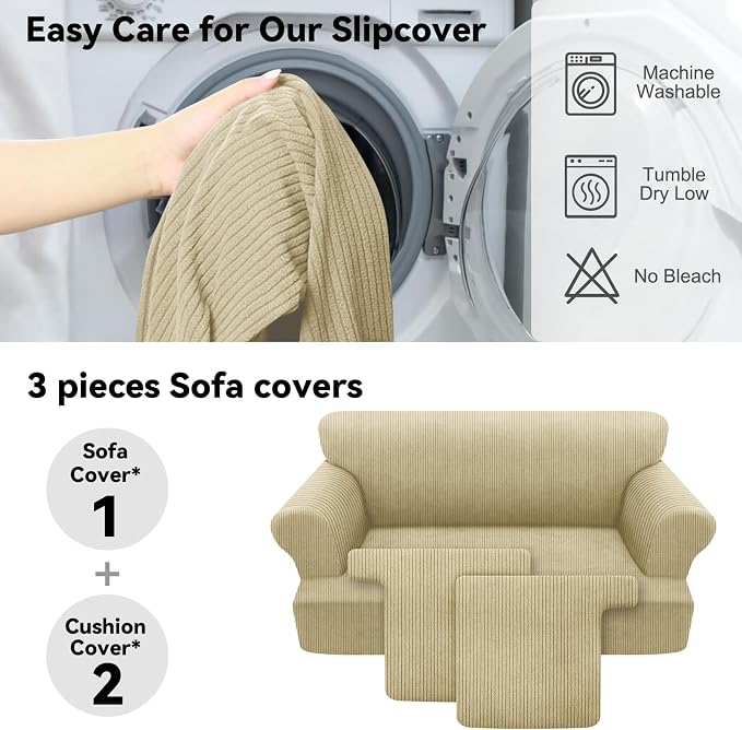 Waterproof Loveseat Cover 3-Piece Set Striped Slipcover - Image 5