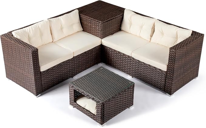 VINGLI 4 Pieces Outdoor Sectional Wicker Patio Furniture - Image 8
