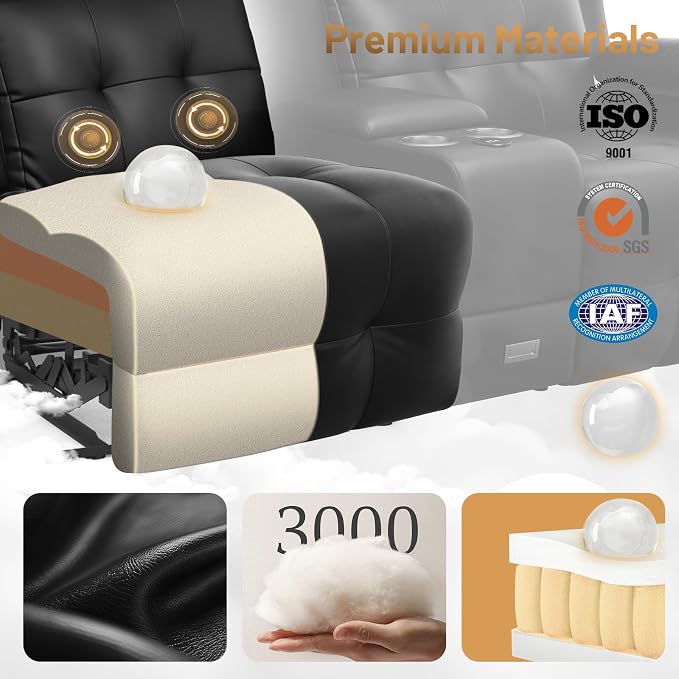 Loveseat Recliner Sofa, 3-Seater Home Theater Seating Massage Reclining Couch - Image 7