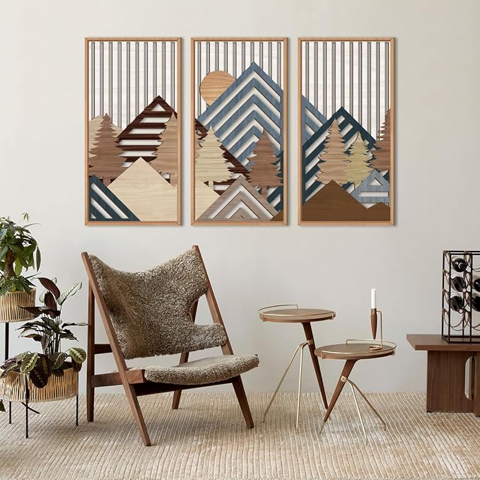 IARTTOP Large Mountain Wood Wall Art 16"x32"x3 Abstract Forest Wall Sculpture - Image 4