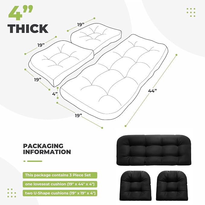 DANGHOOGY Wicker Chair Cushions, Waterproof Outdoor Loveseat Cushions - Image 2