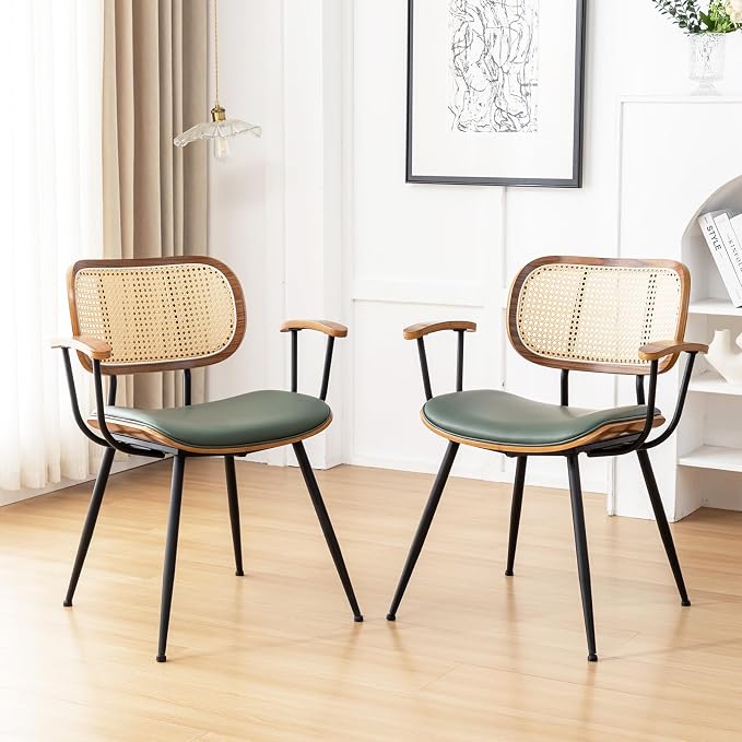 Rattan Dining Room Chairs Set of 2, Mid Century Modern Kitchen Side Chairs - Image 4
