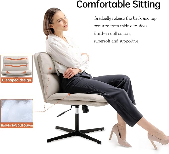 EMIAH Armless Office Desk Chair No Wheels PU-Padded Vanity Mid-Back Ergonomic - Image 10