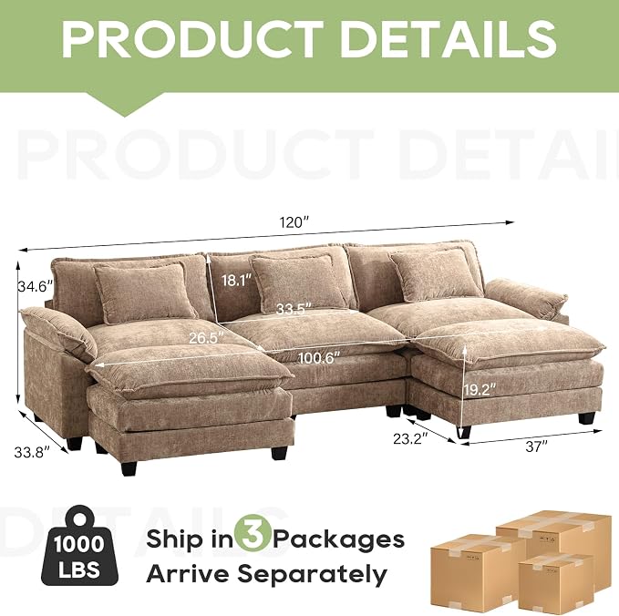 Oprisen 120" Modular Sectional Sofa, Comfy Cloud Couch Sectional Sofa - Image 2