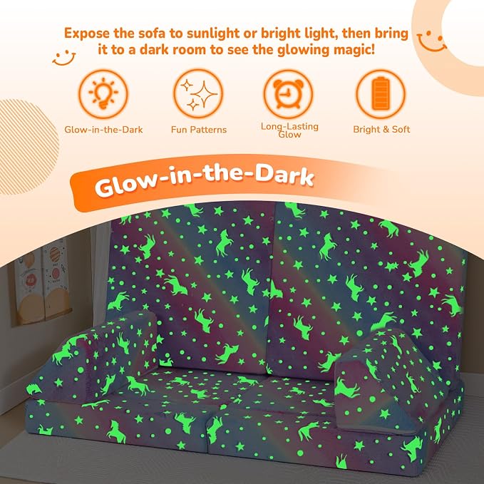MeMoreCool 10-Piece Glow-in-the-Dark Rainbow Kids Modular Play Couch, - Image 5