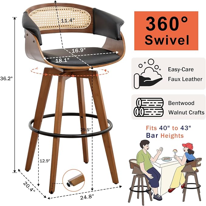 Set of 4 Rattan Swivel Bar Stools - Image 2