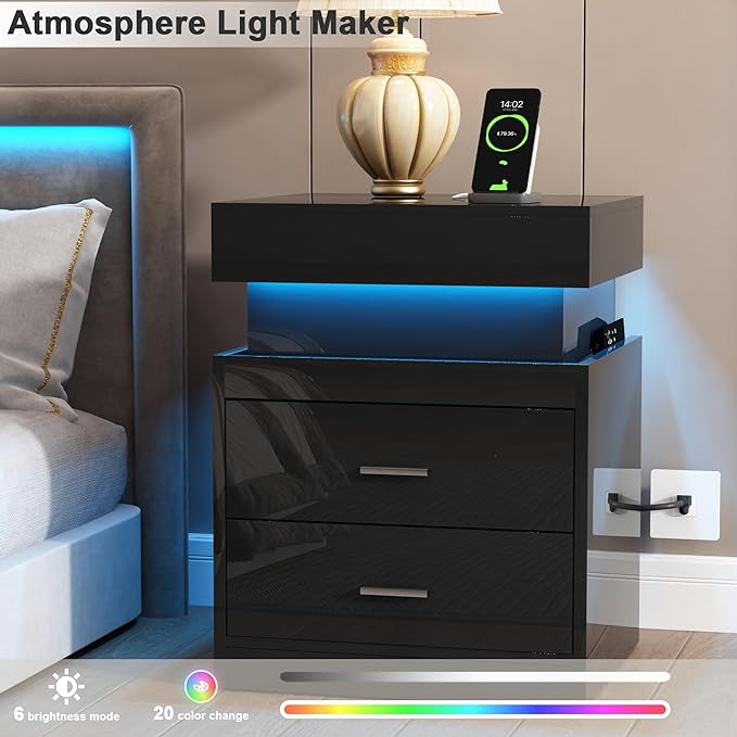 ChooChoo LED Nightstand with Charging Station, Smart Night Stand with Sliding - Image 4