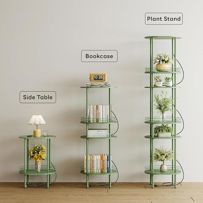 DGSANDGO Green Side Table with Charging Station, Side Tables Living Room - Image 5