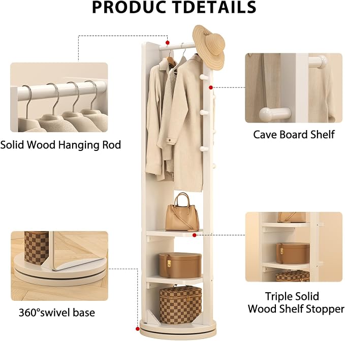 WoodsWhisper Full Length Mirror Coat Rack Solid Wood Floor Mirror 66"x12" Full - Image 5