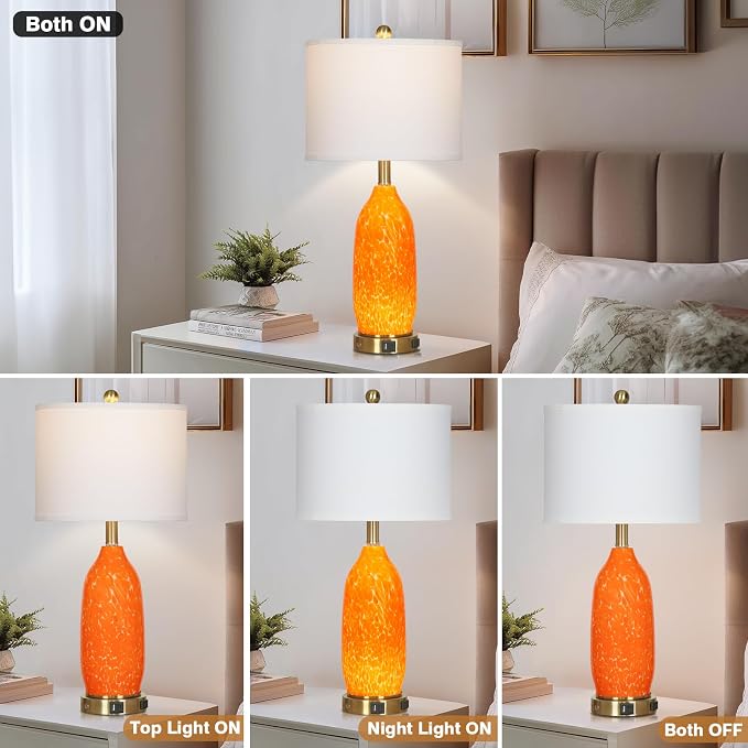 Rinweey 26" Modern Orange Glass Table Lamp Set of 2, Bedside Lamps - Image 7