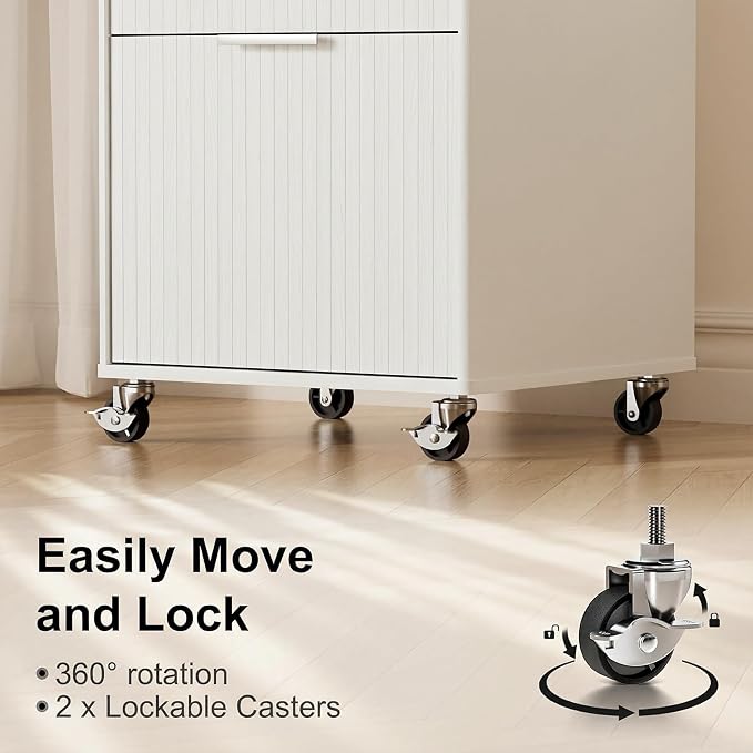 3 Drawers Fluted Mobile File Cabinet - Image 5