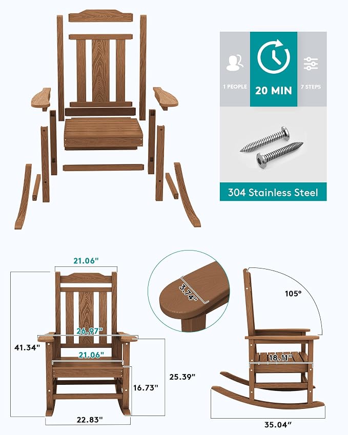SERWALL Oversized Rocking Chair Set of 2 Outdoor, HDPE Outdoor Rocking Chairs - Image 3