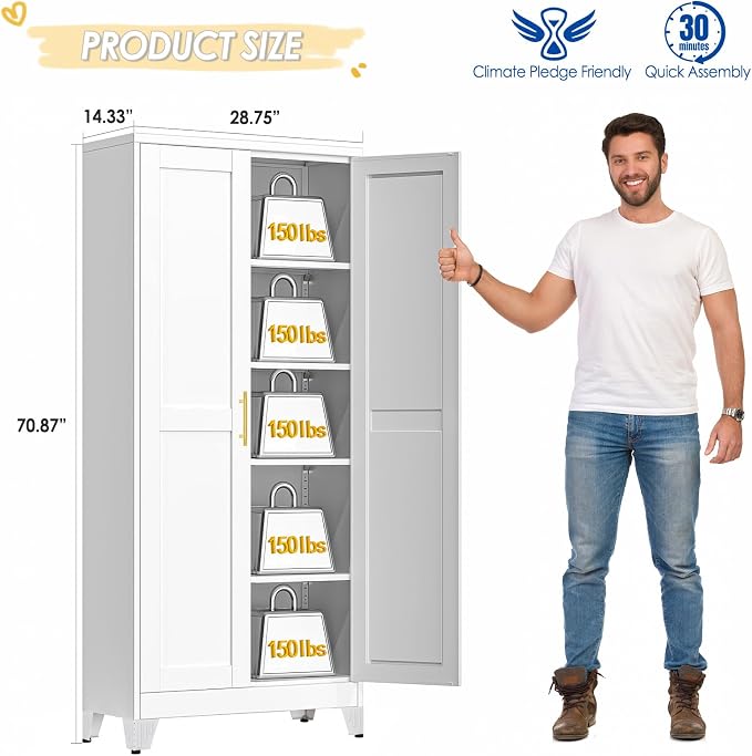 GAIOUS 71" Tall Metal Storage Cabinet - Image 2