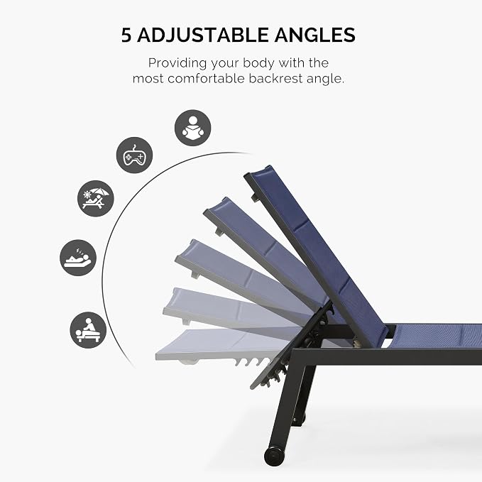 PURPLE LEAF Extra Large Outdoor Chaise Lounge 2 Pieces Aluminum Patio Lounge - Image 6