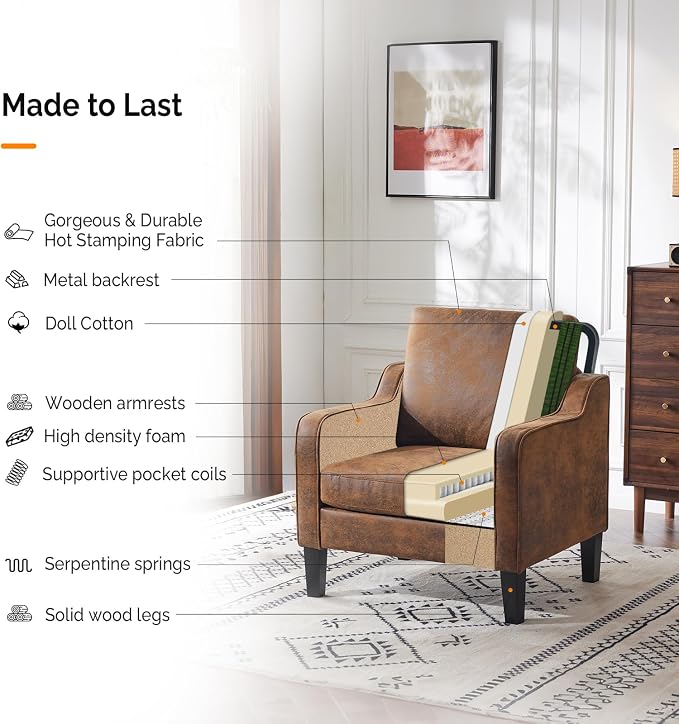 VINGLI Accent Chair for Living Room Chairs Rustic Reading Chair for Bedroom - Image 6