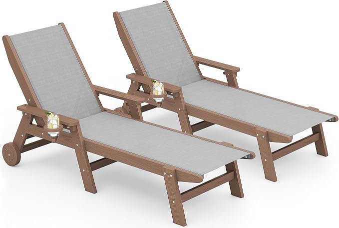 SERWALL Textilene Patio Chaise Lounge Chair Set of 2, 5 Positions Outdoor by SERWALL