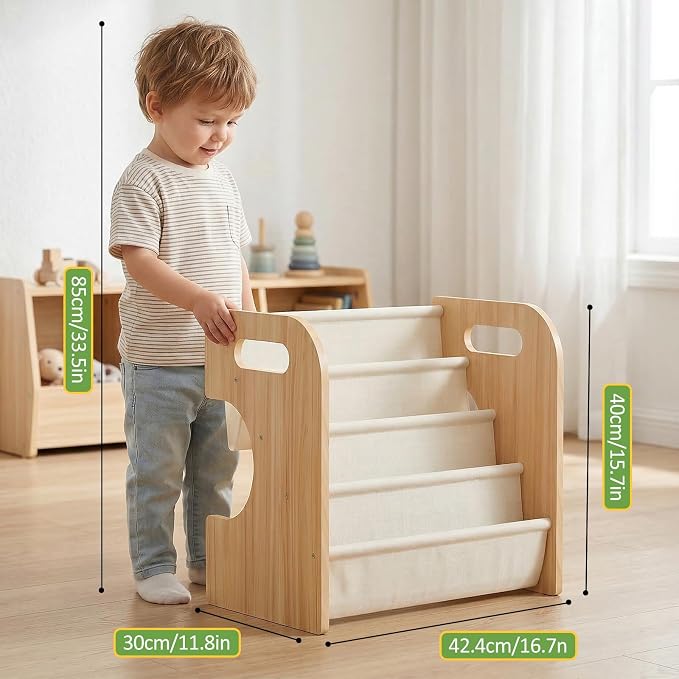 XiaZ Bookshelf for Kids Room Wooden Montessori Toddler Bookshelf Solid Pine - Image 2