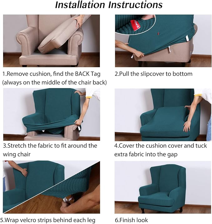 Turquoize Wingback Chair Covers 2 Piece Wing Chair Slipcover Stretch Slipcovers - Image 6